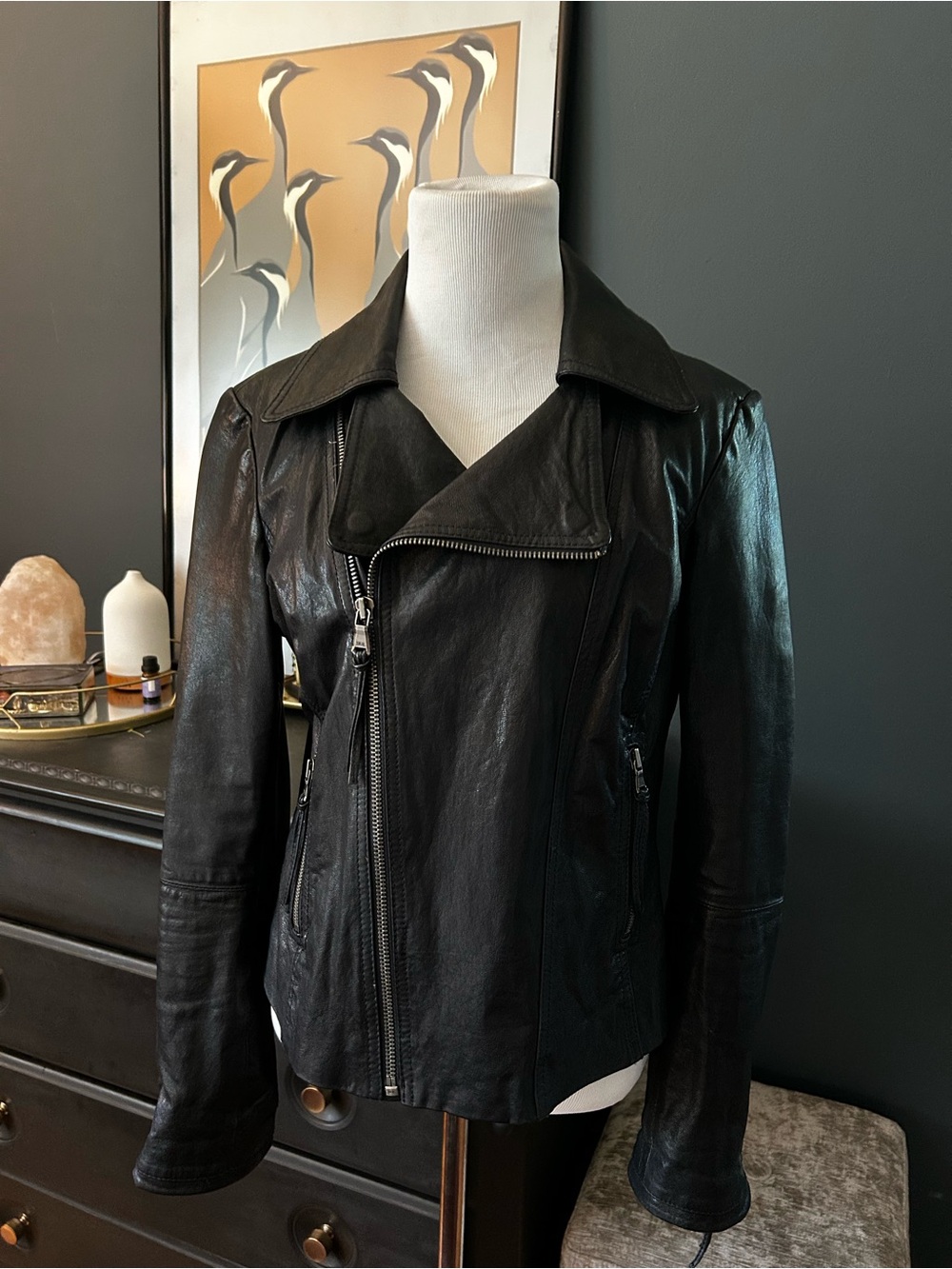 June Black Genuine Leather Jacket Size Medium